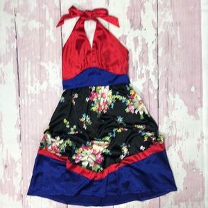 F21 silky halter floral dress with pockets